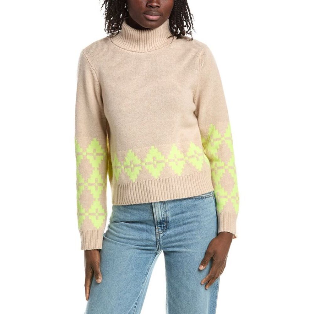 &Isla Womens  Noah Geo Turtleneck 100% Cashmere Sweater, Brown